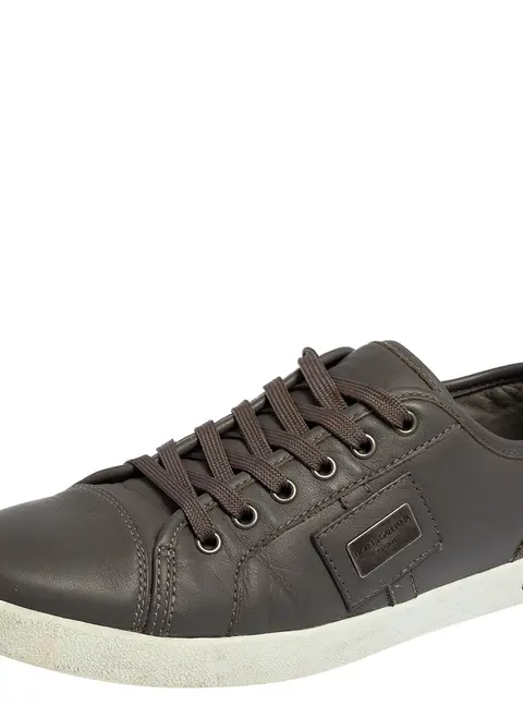 Dolce & Gabbana Grey Leather Logo Plaque Low Top Sneakers Size 40