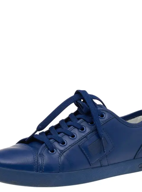 Dolce & Gabbana Blue Leather Logo Plaque Low Top Sneakers Size 39