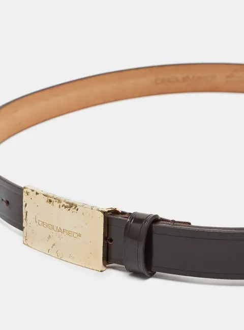 Dsquared2 Logo Plaque M Buckle Belt Brown Leather