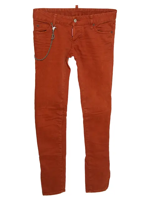 Dsquared2 Rust Orange Denim Chain Detail Slim Fit Jeans S