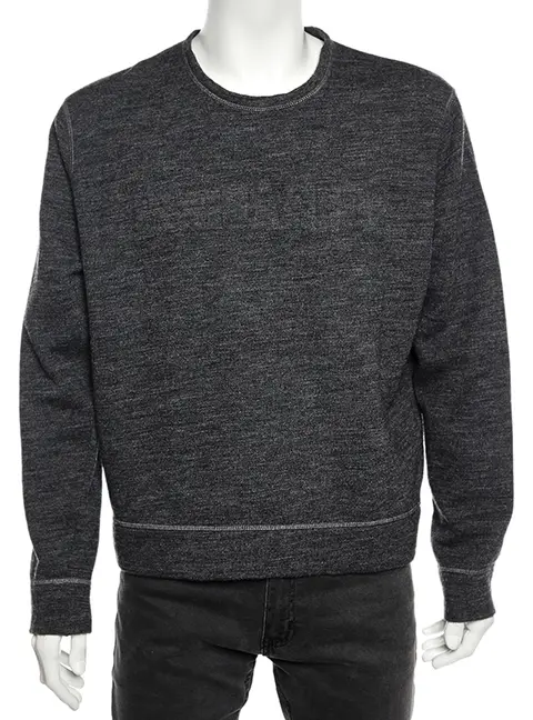 Dsquared2 Grey Wool Logo Embossed Long Sleeve Sweatshirt XL