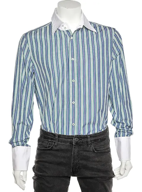 Dsquared2 Blue Striped Cotton Contrast Collar Button Front Shirt XXL