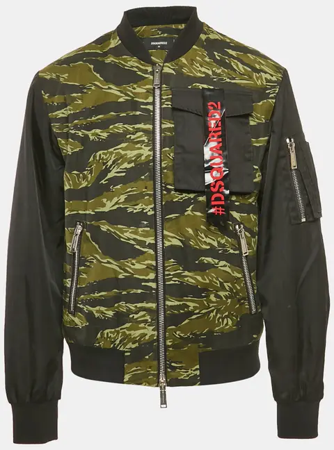 Dsquared2 Black/Green Camouflage Print Cotton & Nylon Bomber Jacket M