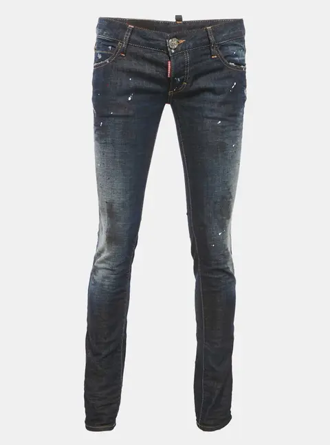 Dsquared2 Blue Dark Wash Denim Paint Splatter Distressed Slim Bottom Jeans S Waist 32 "