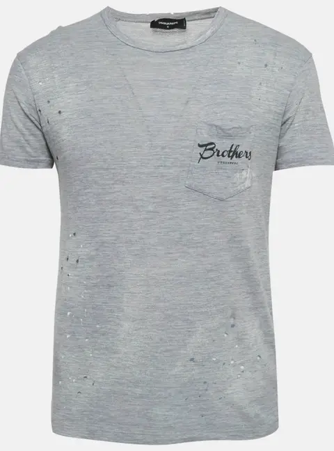 Dsquared2 Grey Printed Cotton Blend Distressed T-Shirt S