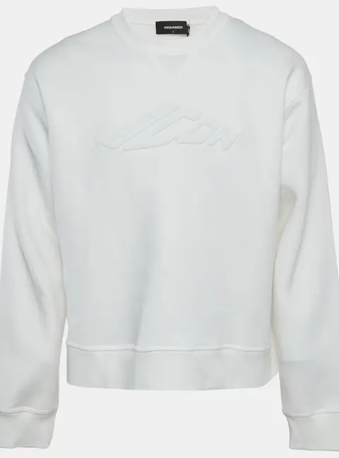 Dsquared2 White Cotton Knit Logo Graphic Crewneck Sweatshirt L