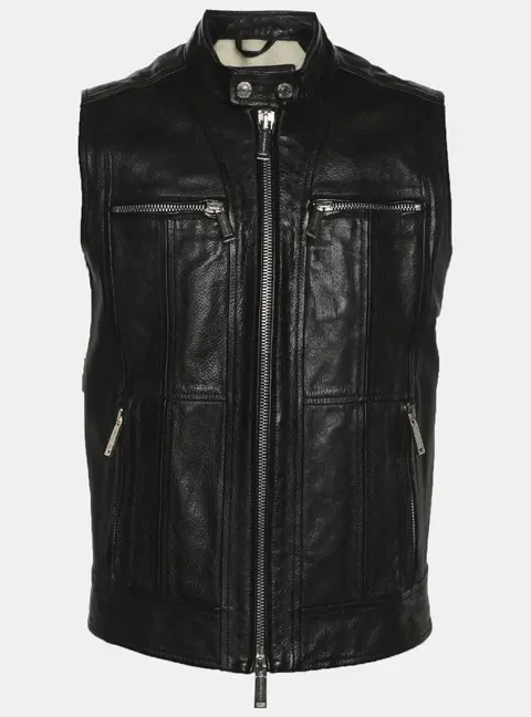 Dsquared2 Black Leather Vest XL