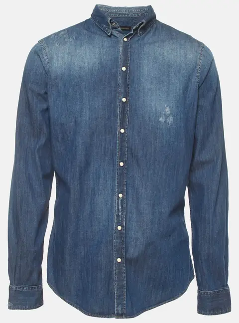 Dsquared2 Blue Distressed Denim Button Up Shirt XL