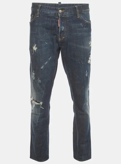 Dsquared2 Blue Denim Distressed Straight Fit Jeans XXXL /Waist 38"