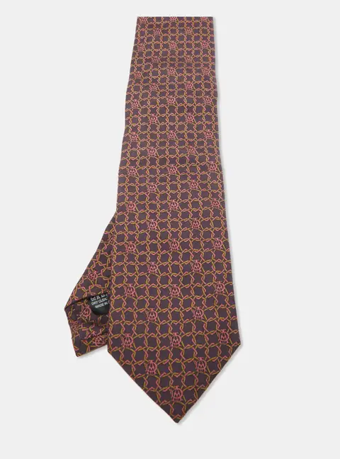 Dunhill Dark Purple Geometric Print Silk Tie