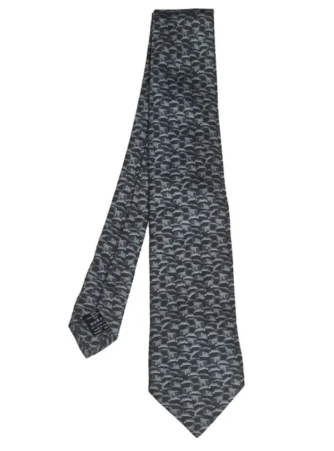 Dunhill Grey & Black Abstract Print Silk Tie