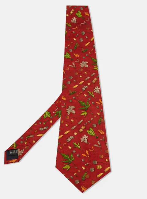 Dunhill Brick Red Autumnal Print Silk Tie