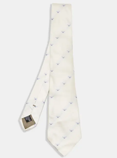 Emporio Armani Cream Logo Jacquard Silk Traditional Tie