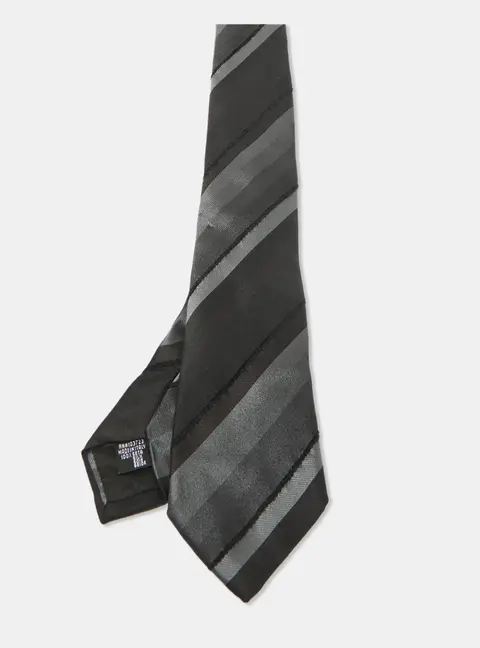 Emporio Armani Black Striped Silk Skinny Tie