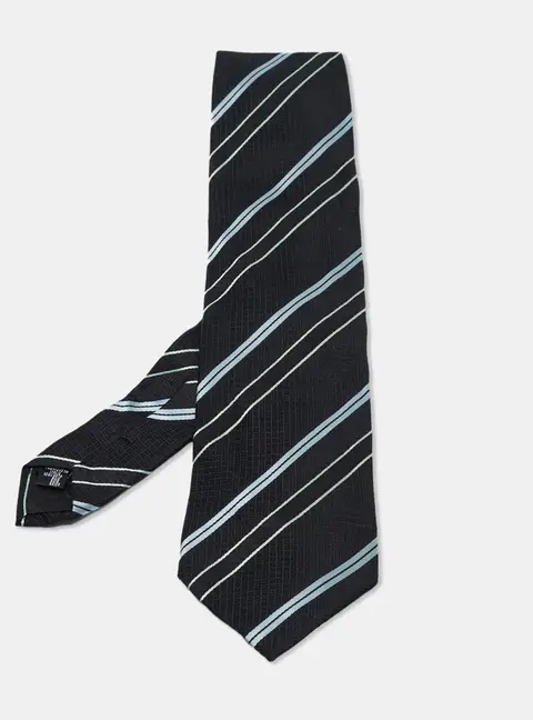 Emporio Armani Black Striped Silk Traditional Tie