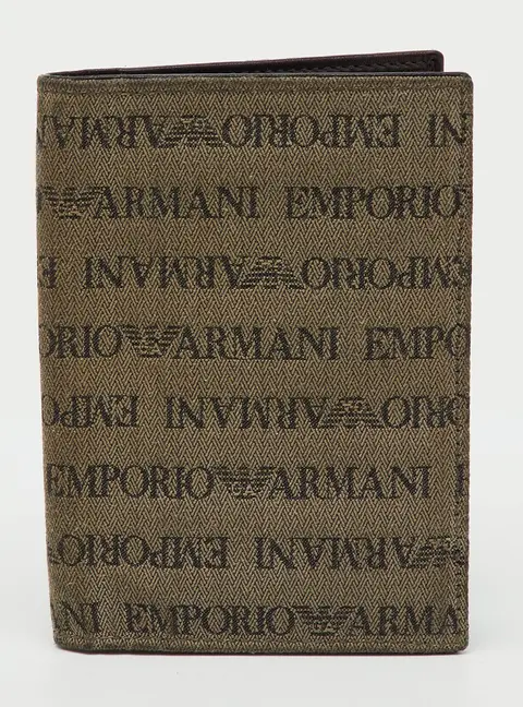 Emporio Armani Brown Canvas Logo Print Passport Holder