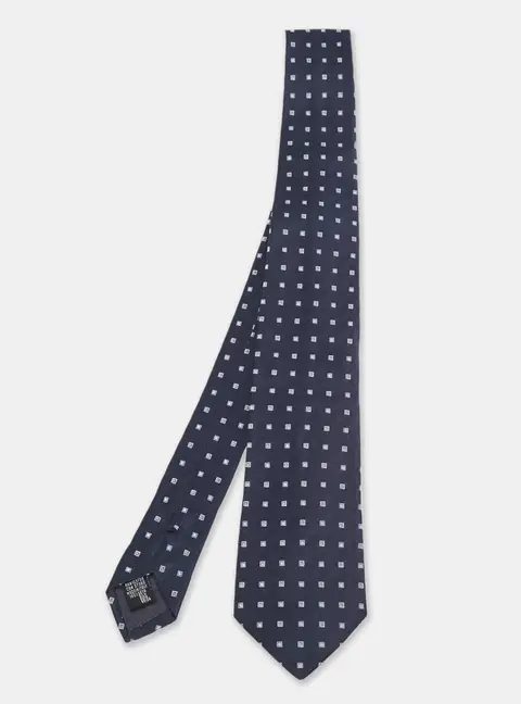Emporio Armani Navy Blue Square Pattern Silk Jacquard Tie
