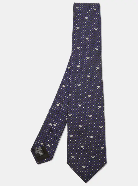 Emporio Armani Navy Blue Logo Jacquard Silk Classic Tie