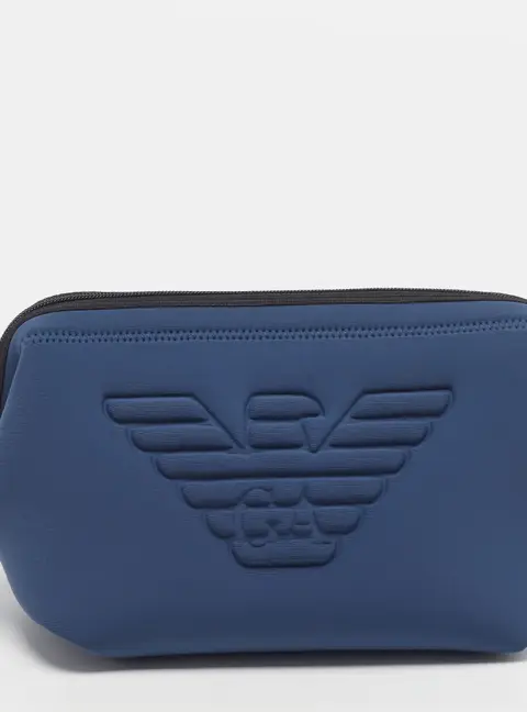 Emporio Armani Logo Navy Blue Neoprene Zip Pouch