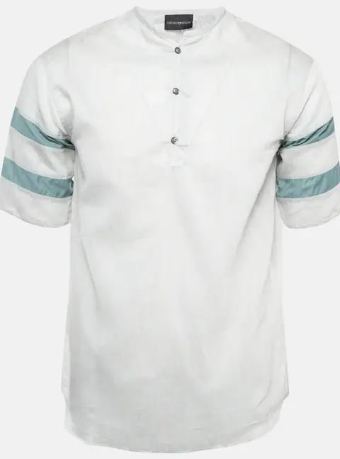 Emporio Armani Grey Striped Cotton Half Placket Shirt M