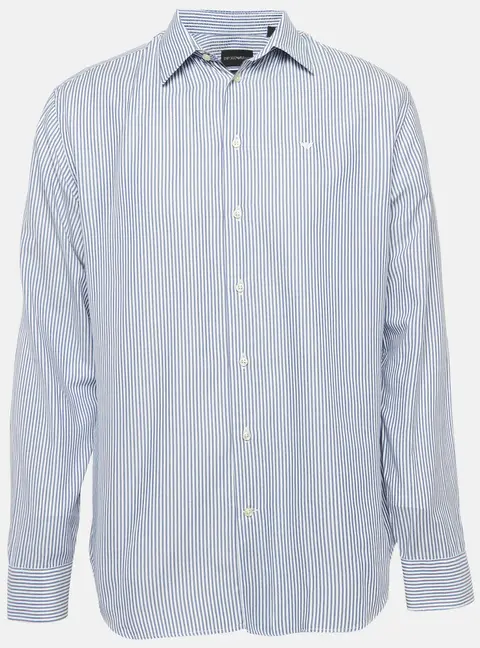 Emporio Armani Blue Pinstripe Cotton Modern Fit Shirt XL