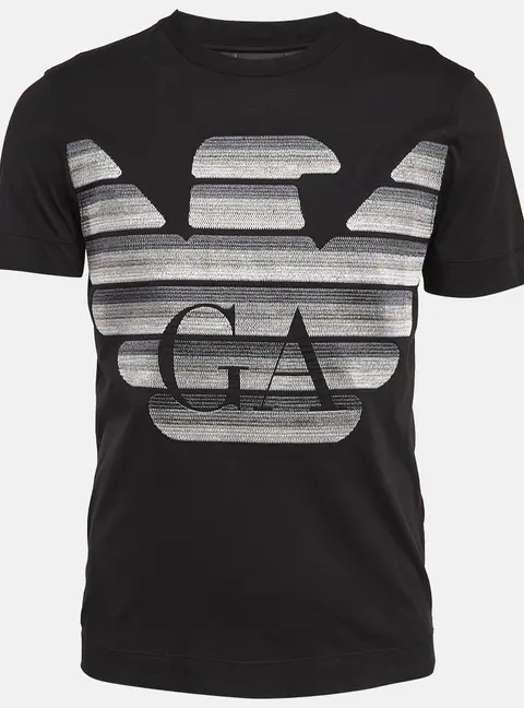 Emporio Armani Black Embroidered Logo Cotton Knit T-Shirt S