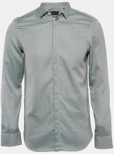 Emporio Armani Green Patterned Cotton Long Sleeve Shirt M