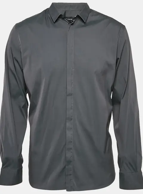 Emporio Armani Grey Stretch Cotton Long Sleeve Shirt XXXL