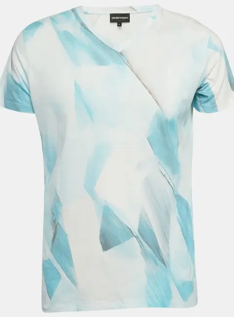 Emporio Armani Blue Printed Cotton T-Shirt XL