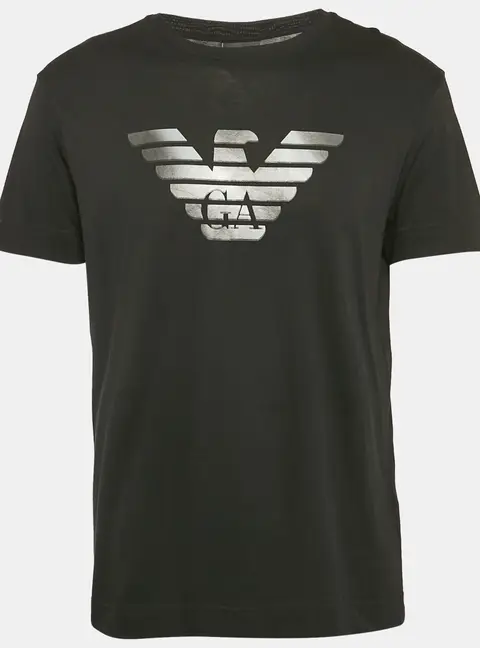 Emporio Armani Black Logo Print Cotton Crew Neck T-Shirt XL