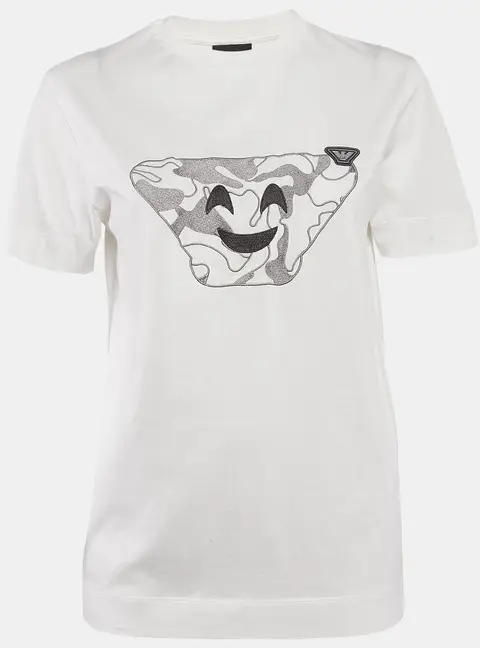 Emporio Armani White Embroidered Cotton T-Shirt XS