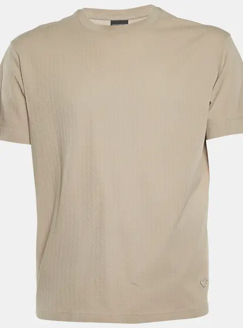 Emporio Armani Beige Textured Knit Crew Neck T-Shirt XL