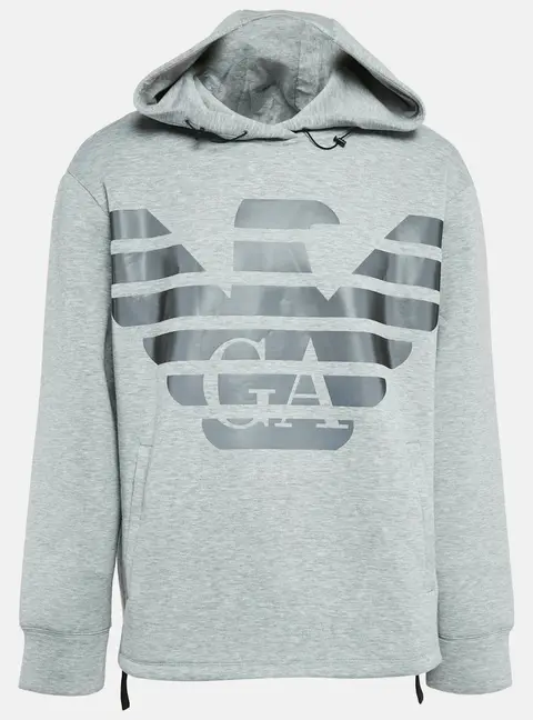 Emporio Armani Grey Melange Eagle Logo Print Neoprene Hoodie XL