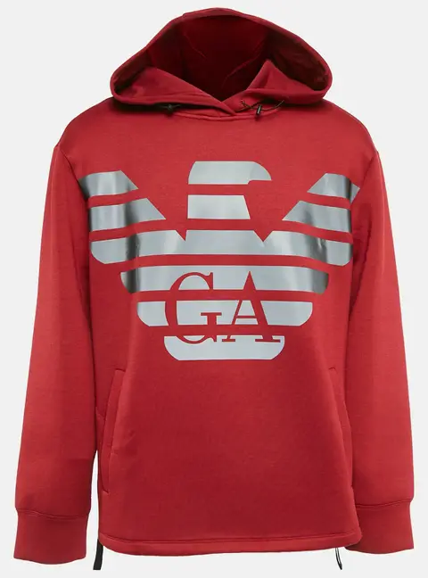 Emporio Armani Red Eagle Logo Print Neoprene Hoodie XL