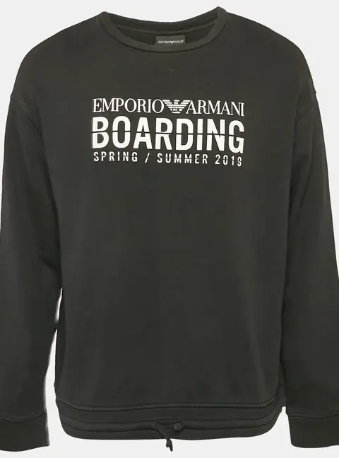 Emporio Armani Black Printed Cotton Crew Neck Sweatshirt L
