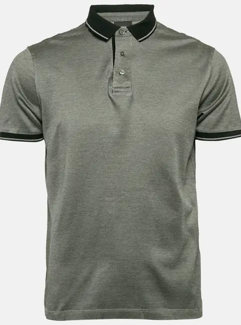 Emporio Armani Grey Cotton Knit Polo T-Shirt L