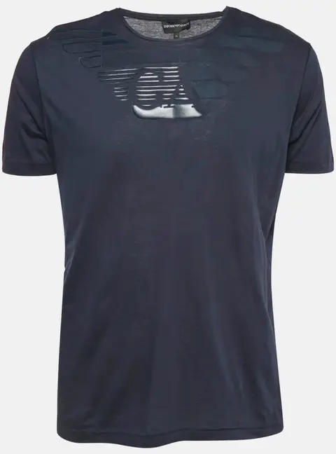 Emporio Armani Logo Print Navy Blue Cotton Round Neck T-Shirt XL