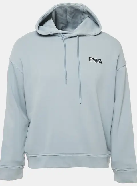 Emporio Armani Blue Cotton Knit Hoodie M