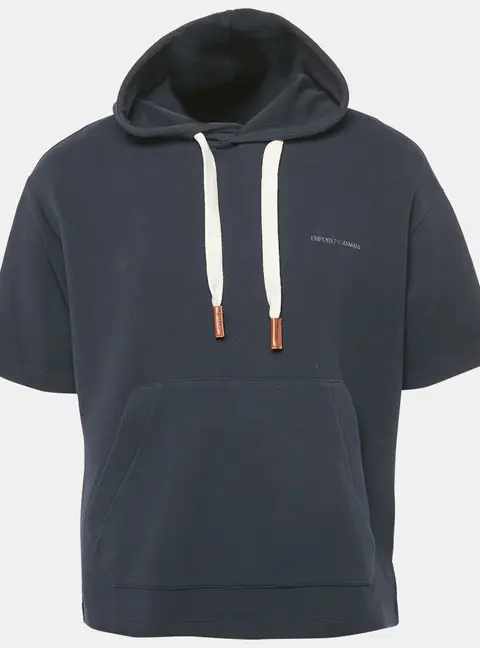 Emporio Armani Navy Blue Jersey Short Sleeve Hoodie L