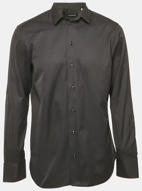 Emporio Armani Black Striped Cotton Long Sleeve Shirt XL