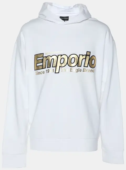Emporio Armani White Jersey Logo Print Hoodie XXL