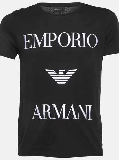 Emporio Armani Black Logo Embroidered Cotton Crew Neck T-Shirt M