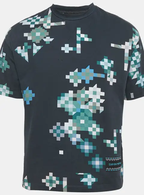 Emporio Armani Blue Geometric Print Jersey Crew Neck T-Shirt S