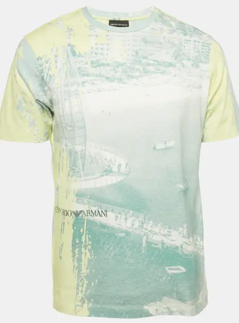 Emporio Armani Green Abstract Print Jersey Crewneck T-Shirt S