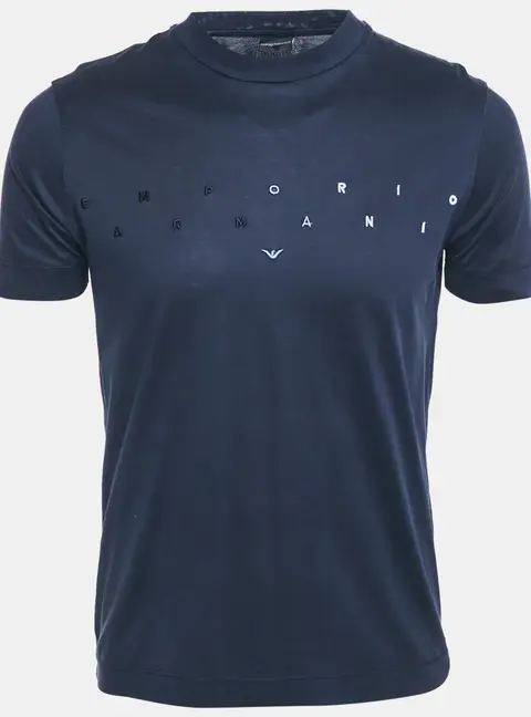 Emporio Armani Navy Blue Logo Embroidered Cotton Crewneck T-Shirt S