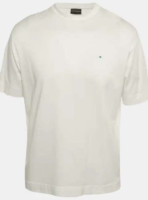 Emporio Armani White Logo Embroidered Cotton Crewneck T-Shirt S