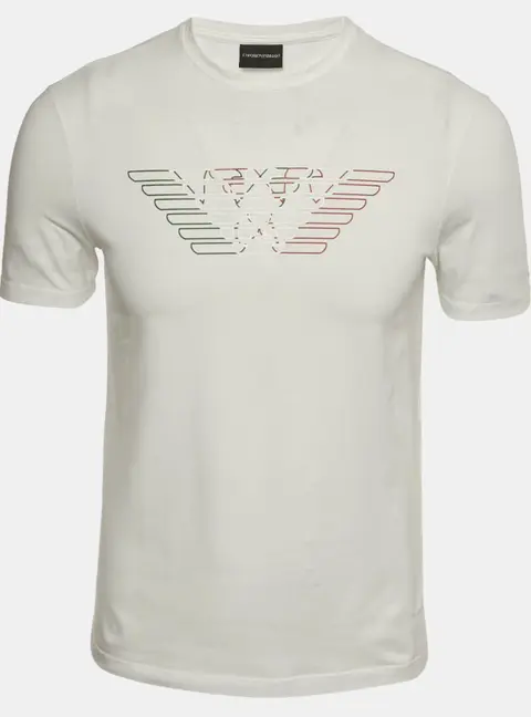 Emporio Armani White Logo Print Cotton Crewneck T-Shirt S