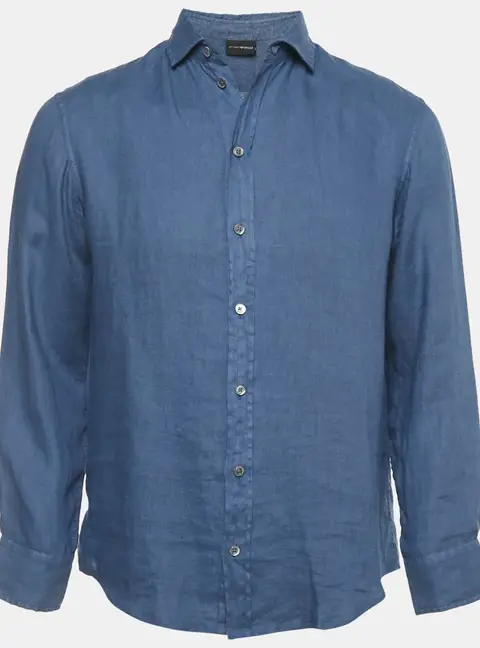 Emporio Armani Blue Linen Full Sleeve Shirt S