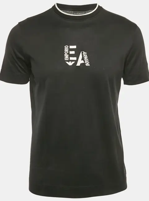 Emporio Armani Black Embroidered Logo Cotton Crewneck T-shirt S