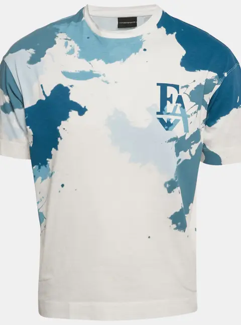 Emporio Armani White/Blue Printed Jersey Crewneck T-Shirt S
